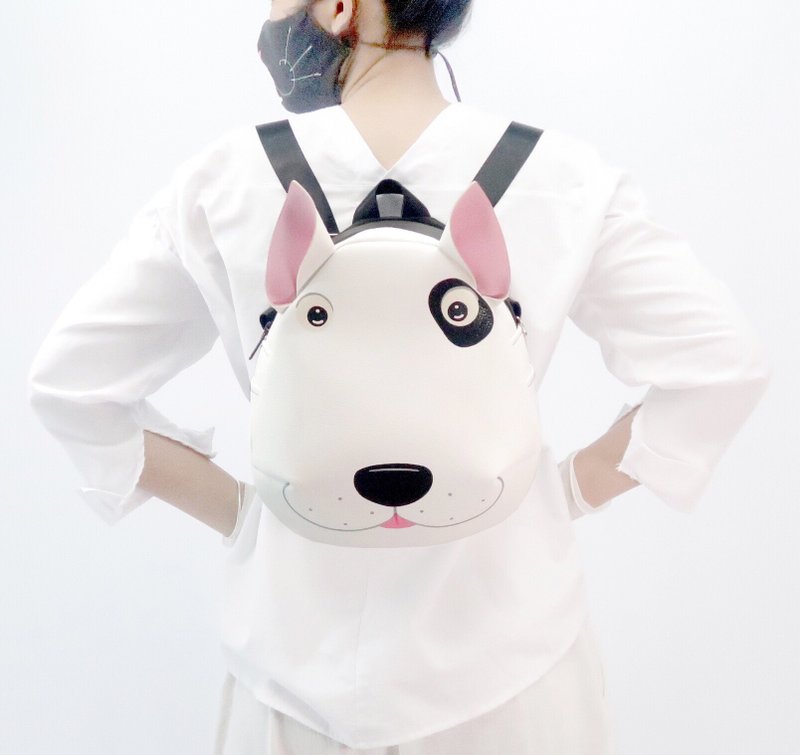 Bull terrier backpack,crossbody bag,hand painted bag,for animals lovers. - 後背包/背包/書包 - 人造皮革 白色