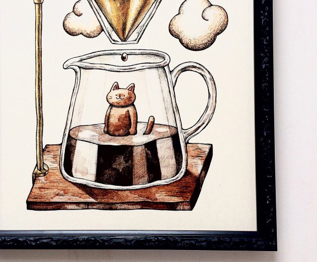 【コーヒーアート】ねこ A4 猫とコーヒー アートプリント/イラスト複製画 - ショップ