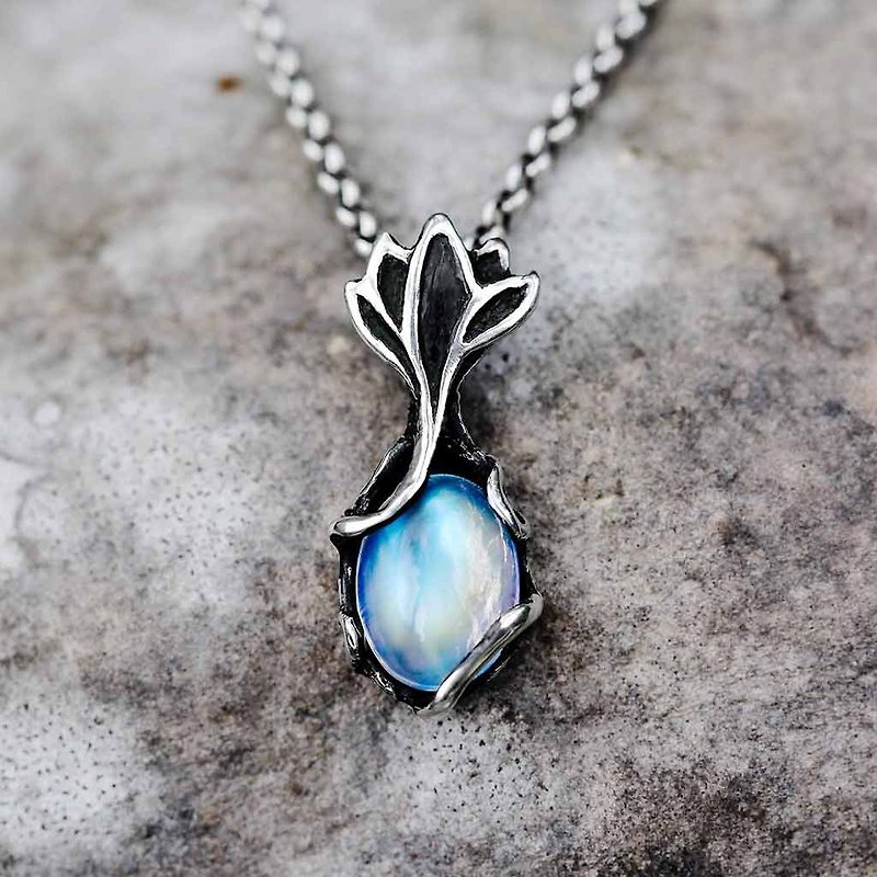 เงินแท้ สร้อยคอ สีเงิน - Moonstone necklace Unga |925 sterling silver pendant with flower blue moonstone