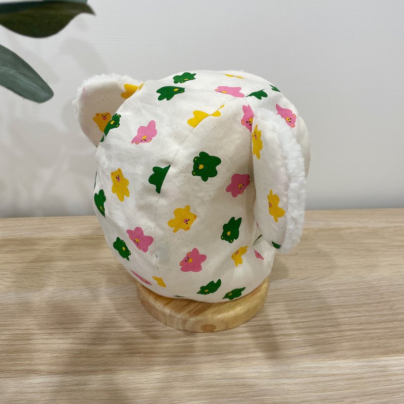 [In Stock]・Kids' Hats・Bear Hat・Waving Bear Design - หมวกเด็ก - ผ้าฝ้าย/ผ้าลินิน ขาว
