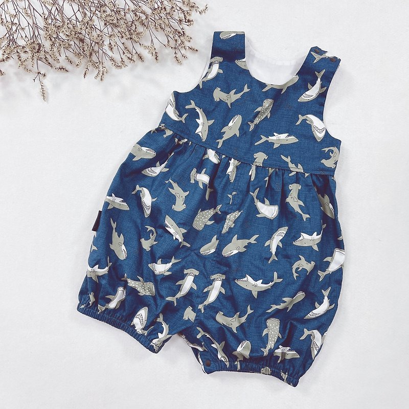 Lantern Jumpsuit-Tofu Shark - ชุดทั้งตัว - ผ้าฝ้าย/ผ้าลินิน สีน้ำเงิน