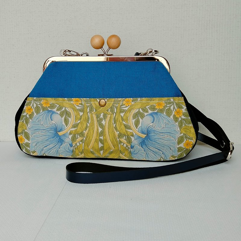 William Morris refreshing kiss lock bag purse shoulder bag - Messenger Bags & Sling Bags - Cotton & Hemp Blue