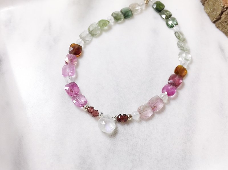 MH sterling silver natural stone custom series _ rainbow _ color tourmaline - Bracelets - Crystal Multicolor