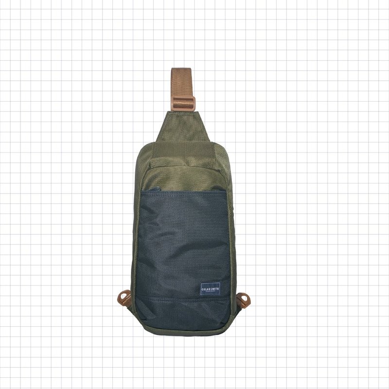 CR2 double zipper shoulder backpack CR2-1356-OG [Taiwanese original bag brand] - กระเป๋าแมสเซนเจอร์ - ไนลอน สีเขียว