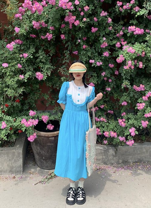 五叔叔 5!SHUSHU 超顯白 藍色甜美 泡泡袖時尚透氣 夏季公主裙