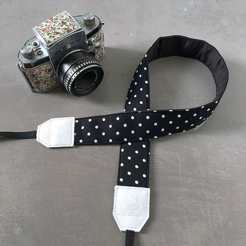 Black Polkadot  Mirrorless or DSLR Camera Strap - Cameras - Cotton & Hemp Black