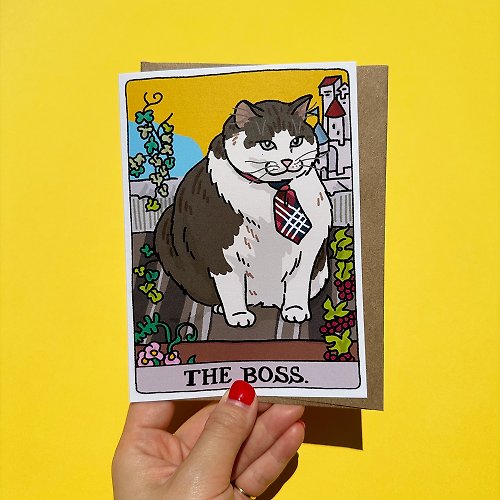 pinghattastudio Greeting Card - The Boss Tarot Cat Cute Birthday Card Boss Coworker Colleague