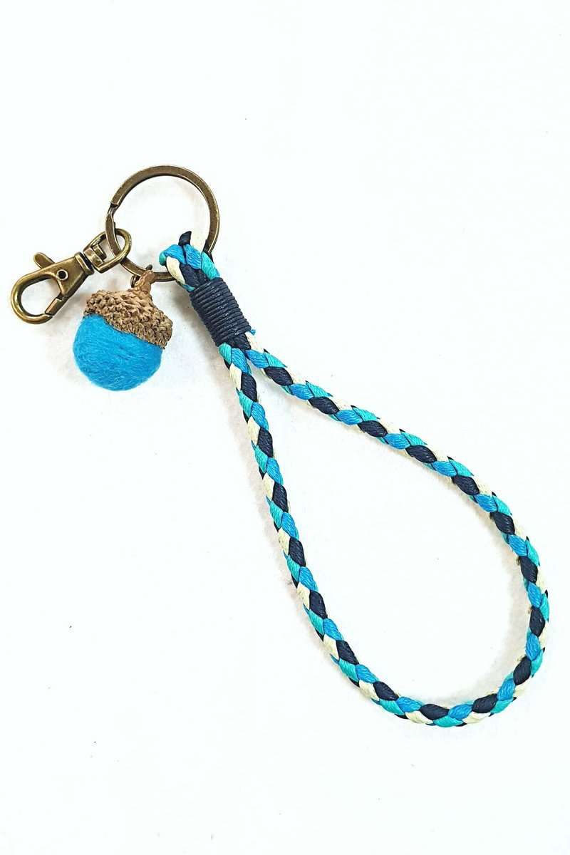 Paris*Le Bonheun. Waxed braided key ring ID holder. sky blue - ที่ห้อยกุญแจ - ผ้าฝ้าย/ผ้าลินิน สีน้ำเงิน