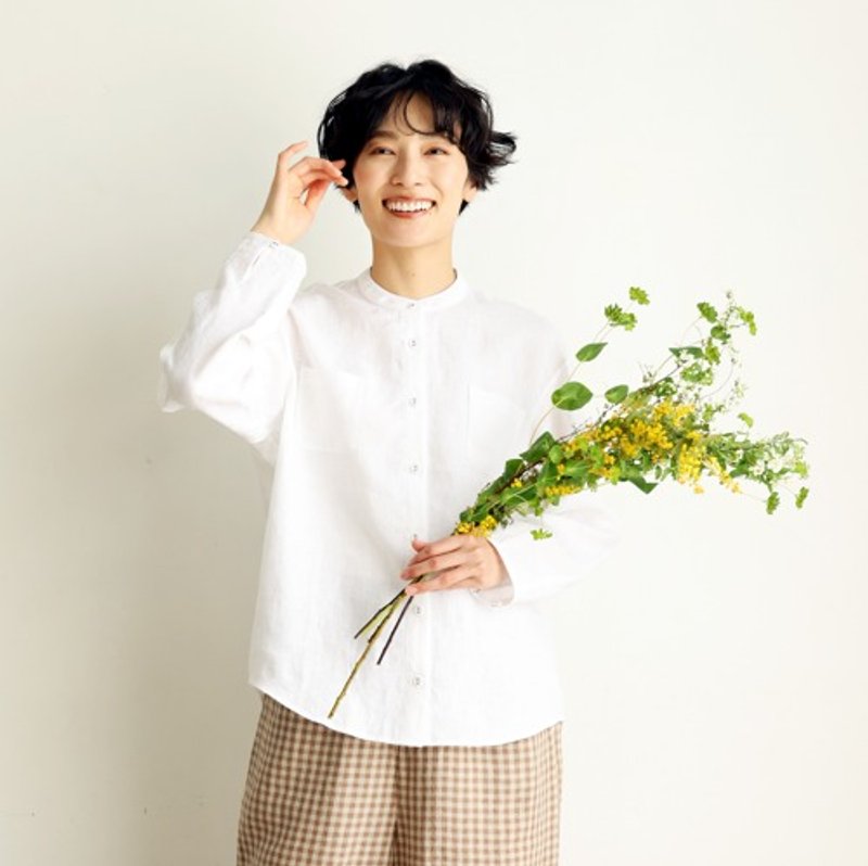 高質感亞麻長袖襯衫 100% 亞麻  清新自然  透氣舒適白色240316-1 - 女上衣/長袖上衣 - 棉．麻 
