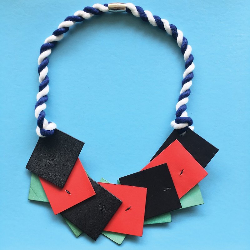 Geometry Colour Block Leather Necklace - Chokers - Genuine Leather Red