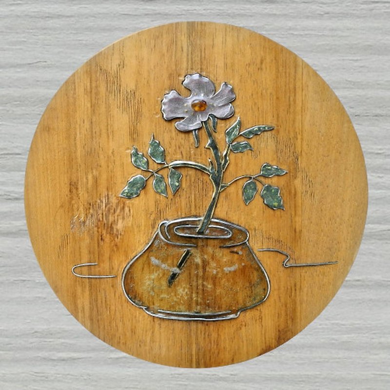 Wooden inlaid wall decor with still life - 壁貼/牆壁裝飾 - 木頭 多色