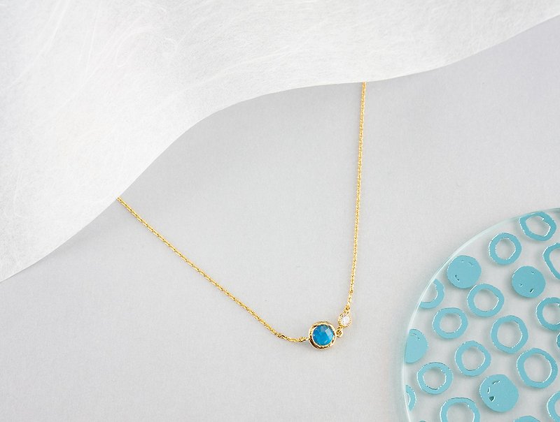 Edith & Jaz • Birthstone with CZ Collection - Capri Blue Quartz Necklace (Dec) - Chokers - Gemstone Multicolor