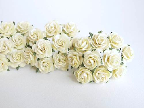 makemefrompaper Paper Flower, 50 DIY supplies pieces mulberry rose size 2.0 cm., lemon color.