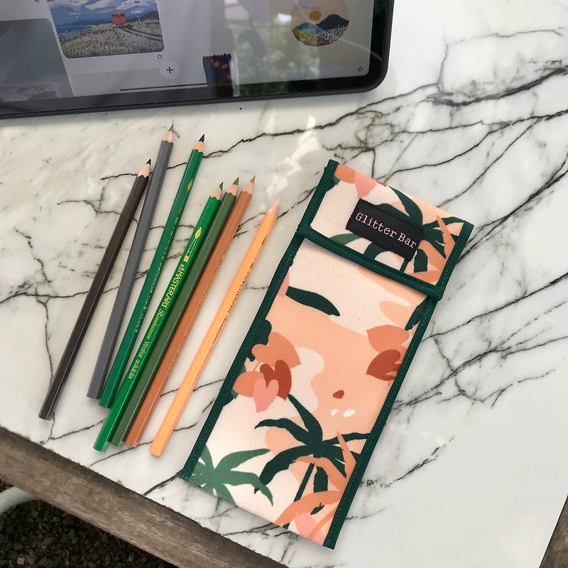 Tropical Deep Pencil Case - กระเป๋าคลัทช์ - ผ้าฝ้าย/ผ้าลินิน สีส้ม