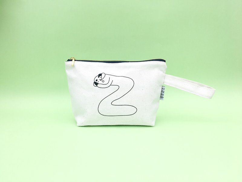 Zzz...｜Bald letter embroidered cosmetic bag - กระเป๋าเครื่องสำอาง - ผ้าฝ้าย/ผ้าลินิน 