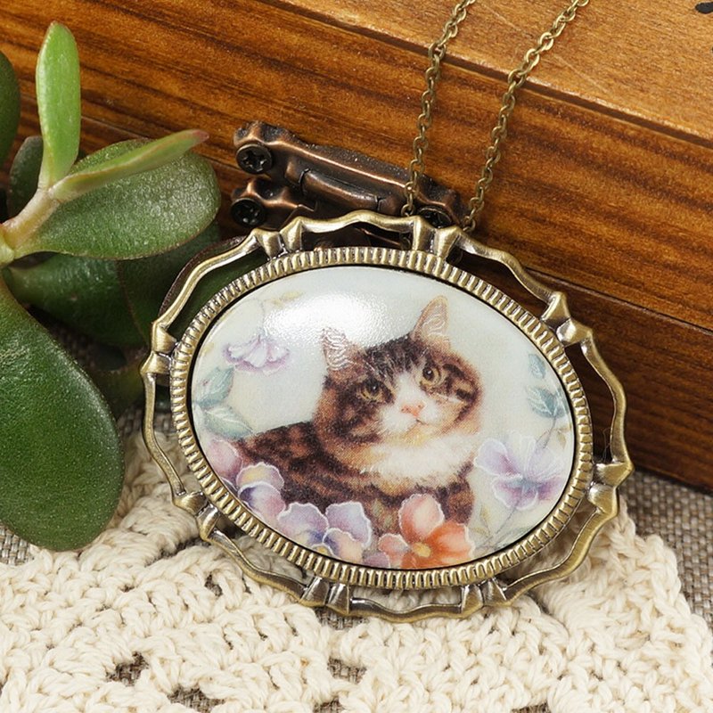 Cat Kitten Porcelain Cameo Pin Brooch and Pendant Necklace 2 in 1 Woman Jewelry - 胸針 - 瓷 多色