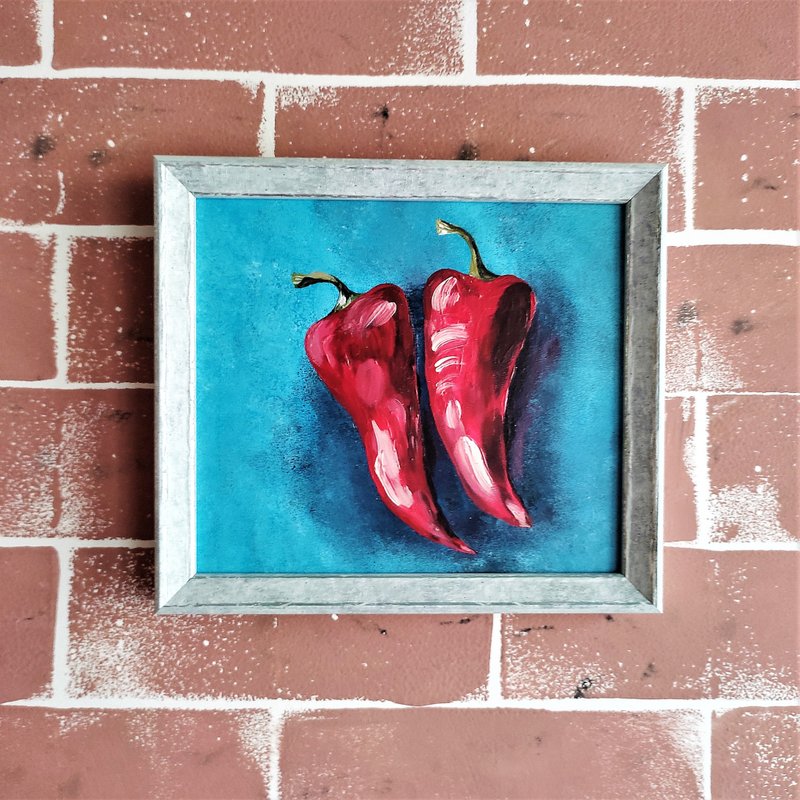 Pepper Painting Vegetable Artwork Kitchen Wall Decor Food Original Painting Art - 壁貼/牆壁裝飾 - 壓克力 多色
