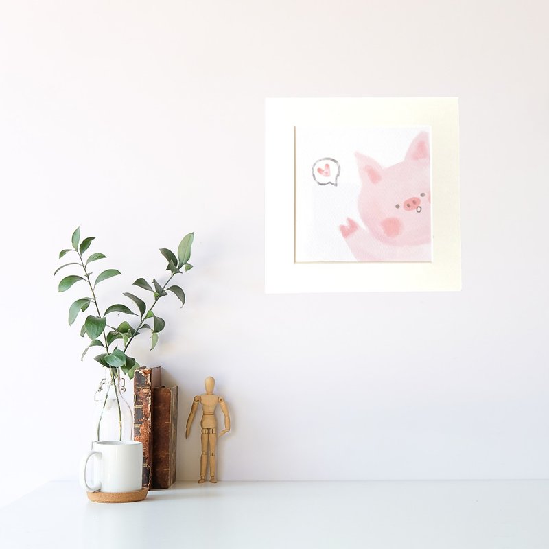 Cute pig framed painting/original painting/decorative painting - โปสเตอร์ - กระดาษ 