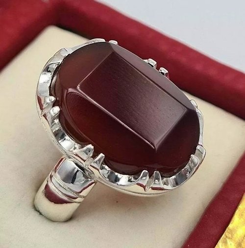gemsjewelrings Aqeeq ring blood red agate bague akik aqiq hakik silver jewelry Gift for Unisex