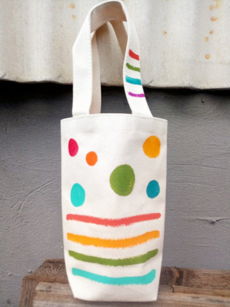 【純手繪】水壺袋 | 飲料袋 | 傘袋 | 帆布 | 點點條紋格子 - 飲料提袋/杯袋/杯套 - 其他材質 