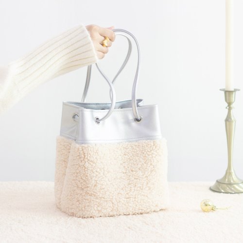 Dazzle bucket bag バケットバック 海外 パーティ シルバー 自由に変形できる多目的バケットバッグ シルバーPUxホワイト