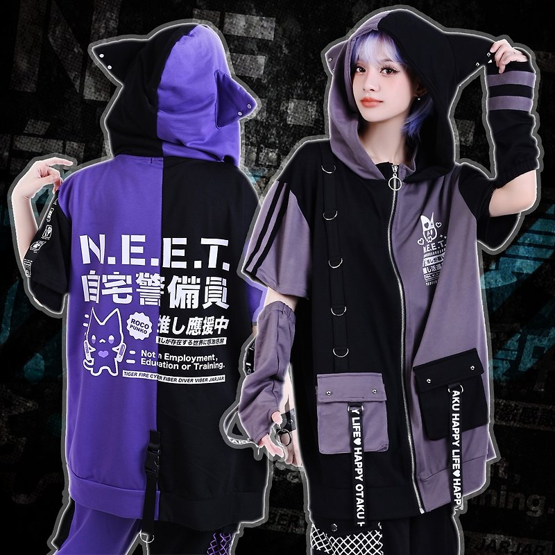 street harajuku anime N.E.E.T otaku squad Cat hooded jacket w/ arm warmer JJ2478 - เสื้อโค้ทผู้ชาย - ผ้าฝ้าย/ผ้าลินิน 