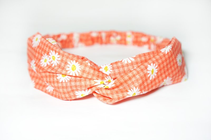 Orange lattice flower / handmade elastic headband - เครื่องประดับผม - ผ้าฝ้าย/ผ้าลินิน สีส้ม