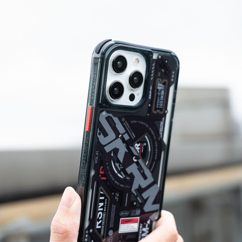 Pre-order iPhone 16 series EKHO brand circuit board magnetic anti-fall phone case with lanyard ring - black - เคส/ซองมือถือ - วัสดุอื่นๆ สีดำ