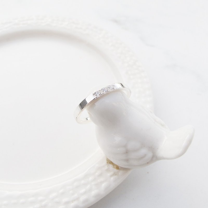 [Diamond Silver Jewelry] Small Fresh | 3 Stone| Square Line 925 Sterling Silver Ring | Tail Ring | - General Rings - Sterling Silver Silver