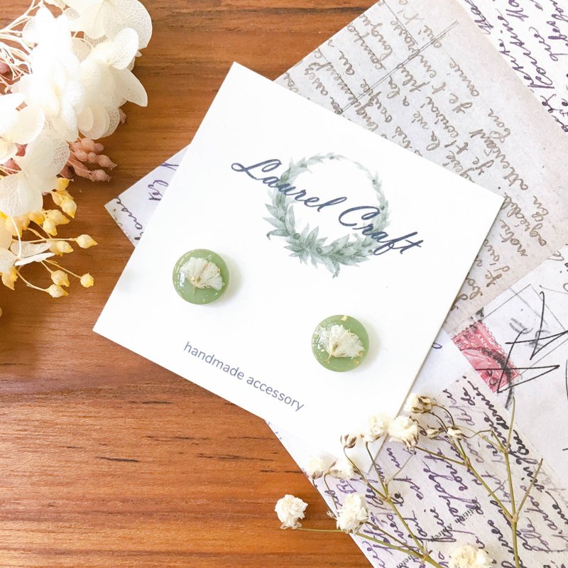 Morandi series matcha little star 925 silver earrings/ clip on - ต่างหู - พืช/ดอกไม้ สีเขียว