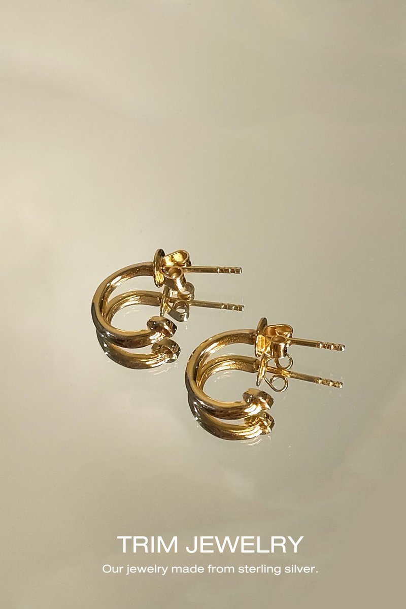 925 Sterling Silver Hoop Earrings 10mm.- Gold 9K plated - ต่างหู - เงินแท้ สีทอง