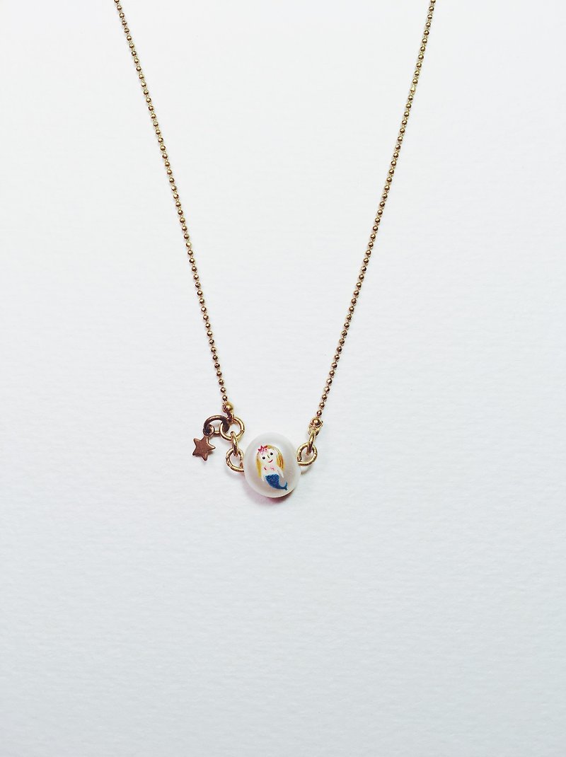 Hand-painted necklace - mermaid - สร้อยคอ - ไข่มุก ขาว