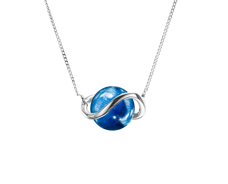 Minimalist Kyanite Necklace Solid 14k White Gold, Blue Taurus Saturn Necklace - Collar Necklaces - Precious Metals Blue