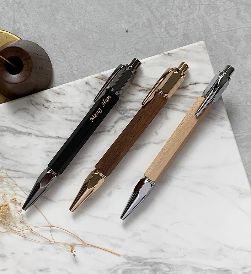 [Quick Customization] Silent-Log Hexagonal Ball Pen (Black) Free Engraving - Ballpoint & Gel Pens - Wood Brown