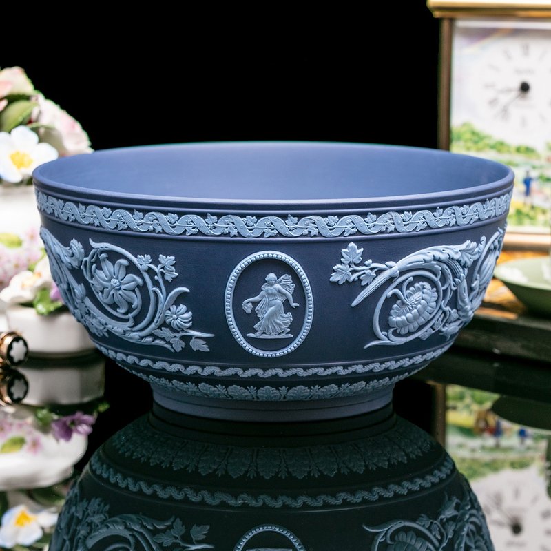 Wedgwood波特藍雙色女神之舞1977年珍藏展示碗大缽婚慶迎賓花盆 - 花瓶/花器 - 瓷 
