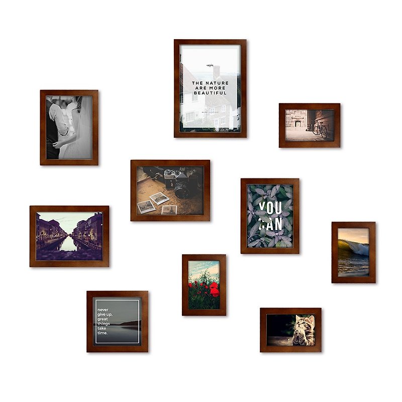 北歐簡約相框牆 咖啡色 10入組合 室內設計 照片牆 佈置 裝飾 - 相框/畫框 - 木頭 咖啡色