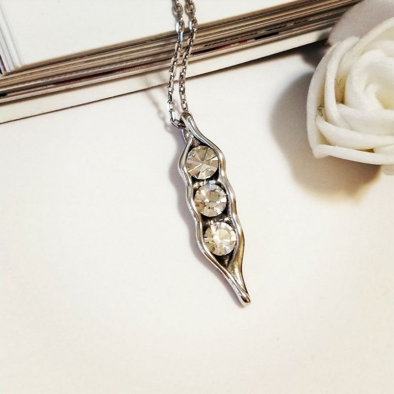DoriAN shine pea Stone inlay diamond necklace 925 sterling silver attached warranty card beautifully packaged gift - สร้อยคอ - เงินแท้ สีเงิน