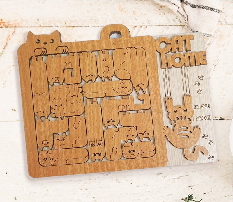 【教師節禮物】萌貓拼圖 - 擺飾/家飾品 - 木頭 卡其色