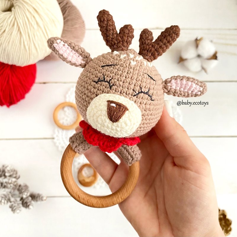 Digital Download - PDF | Crochet amigurumi pattern Reindeer baby rattle pattern - เย็บปัก/ถักทอ/ใยขนแกะ - งานปัก สีนำ้ตาล