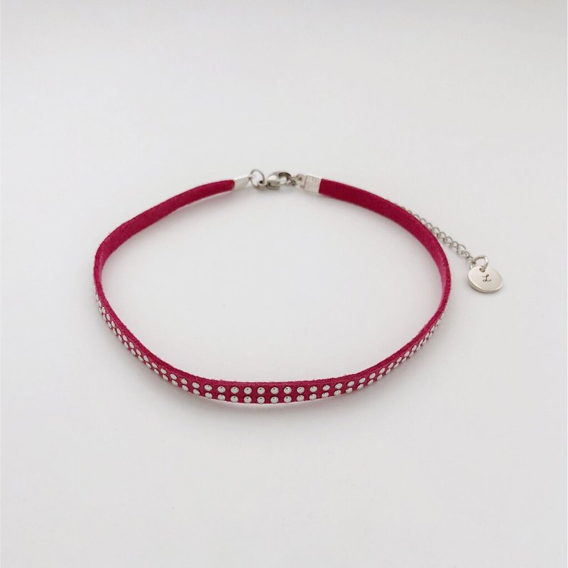 Pink Punk Choker - Necklaces - Faux Leather Red