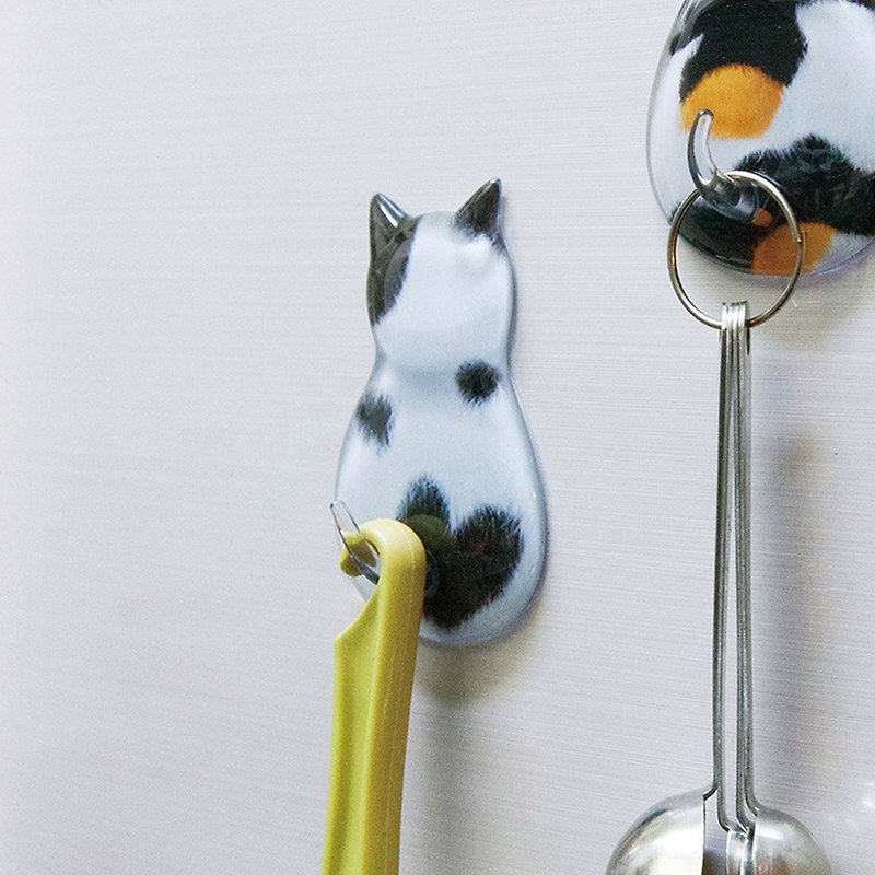 Japan Seeders Japanese-made Cat Shape Drill-Free Nails Super Sticky No Trace Hook-3pcs-Black and White Cat - Hangers & Hooks - Resin Multicolor