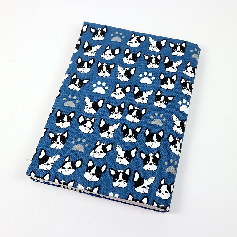 A5 Adjustable Mother's Handbook Cloth Book Cover - Round Bulldog (Blue) - Book Covers - Cotton & Hemp Blue