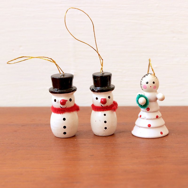 Danish wooden snowman and white snow queen pendant three-piece - Stuffed Dolls & Figurines - Wood White