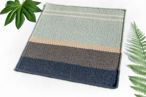 omhandmade 純羊毛地毯 墨西哥毯 針織手工織布地毯 野餐墊 民族風-藍色大海