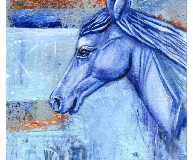 オリジナルアクリル絵画。野生の馬。サイズ 7.8 x 10.4 インチ、26.42