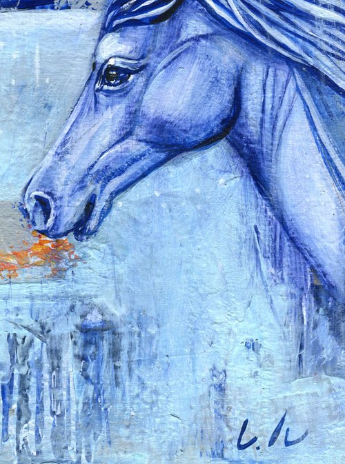 オリジナルアクリル絵画。野生の馬。サイズ 7.8 x 10.4 インチ、26.42