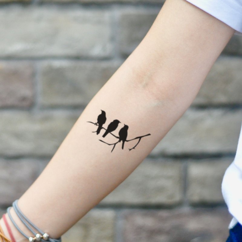 Three Little Birds Temporary Tattoo Sticker (Set of 2) - OhMyTat - สติ๊กเกอร์แทททู - กระดาษ สีดำ