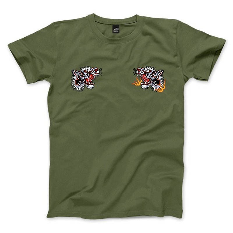 虎拳 - 軍綠 - 中性版T恤 - 男 T 恤 - 棉．麻 