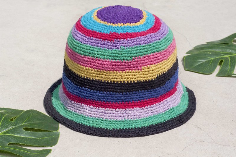 Crocheted cotton Linen cap hat visor cap cotton patchwork Linen cap hand-knit cap - South America sky - หมวก - ผ้าฝ้าย/ผ้าลินิน หลากหลายสี