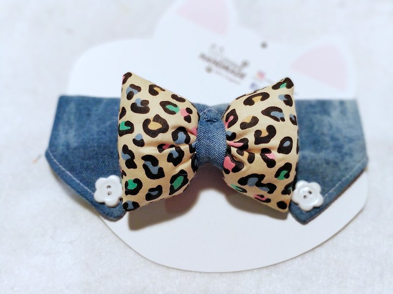 Pet cats and dogs type denim leopard shirt collar pot - Collars & Leashes - Cotton & Hemp 